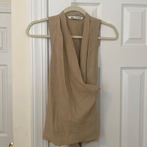 Zara tan sleeveless wrap blouse